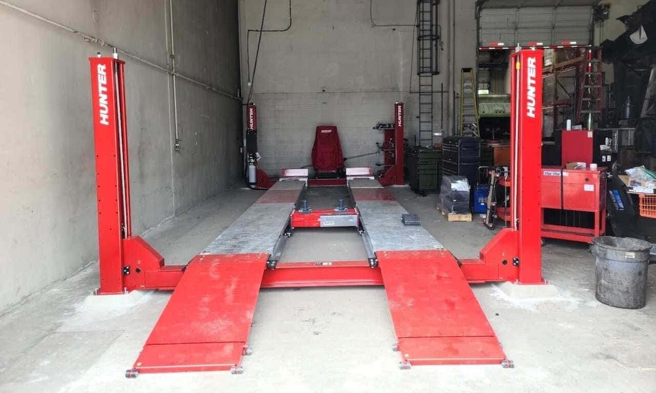 A semi-trailer alignment tool in our shop